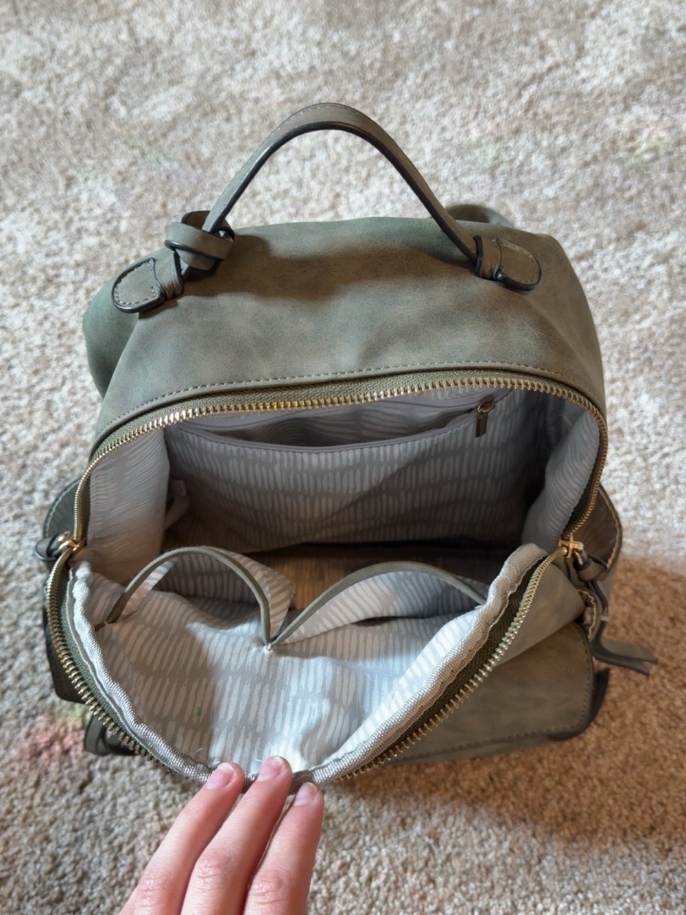 Massini Olive Green Faux Suede/Leather Mini Backpack Purse - Picture 5 of 8